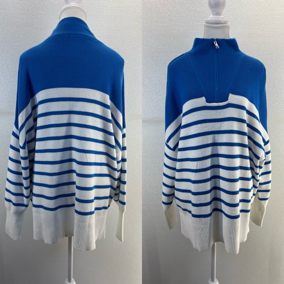 Striped Sweaters Half Zipper Long Sleeve Ribbed Knit Loose Oversized Pullover M - Picture 17 of 17
